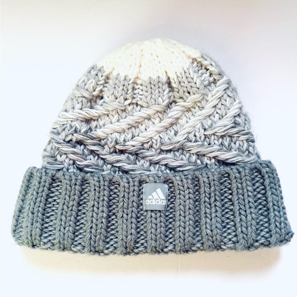Adidas Canyon Fold Beanie Knit Hat Two-Tone Gray and Cream